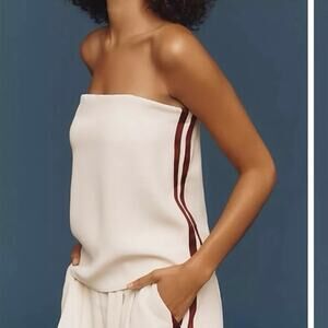 NWT!! Womens Anthropologie Maeve Strapless Flowy Top Cream Striped Size L